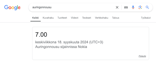 auringonnousu googlesta katsottuna