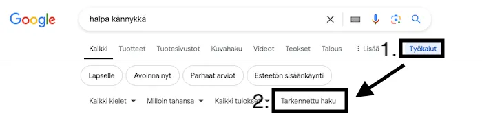 google tarkennettu haku