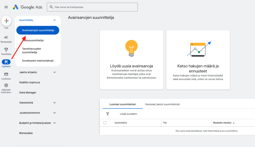 avainsanojen suunnitelija