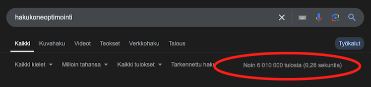 google-näkyvyys hakumäärät